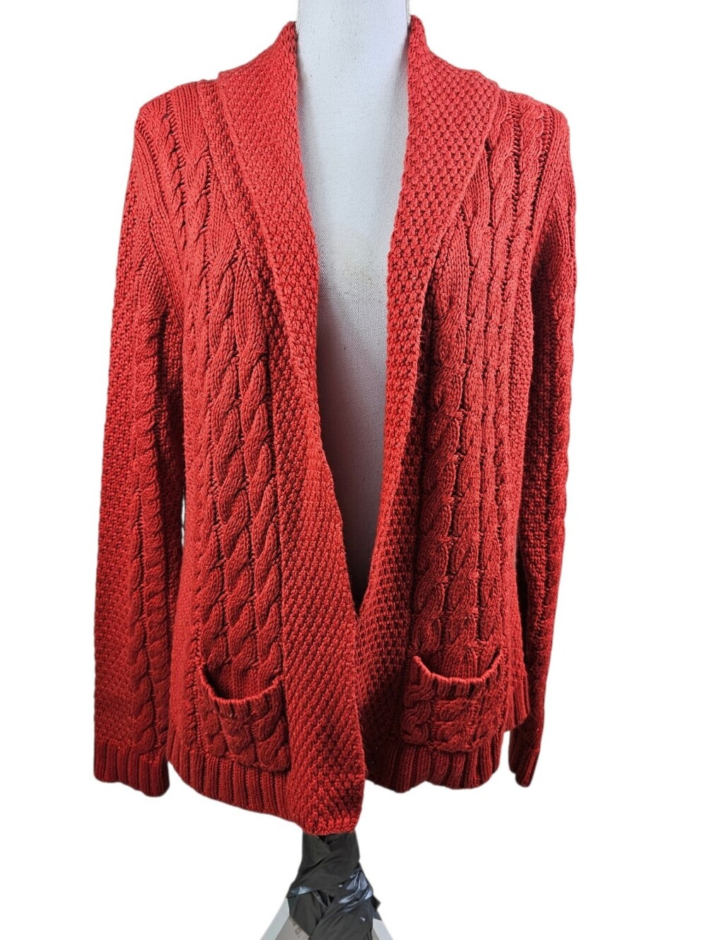 Talbots Cable Knit Open Front Cardigan In M